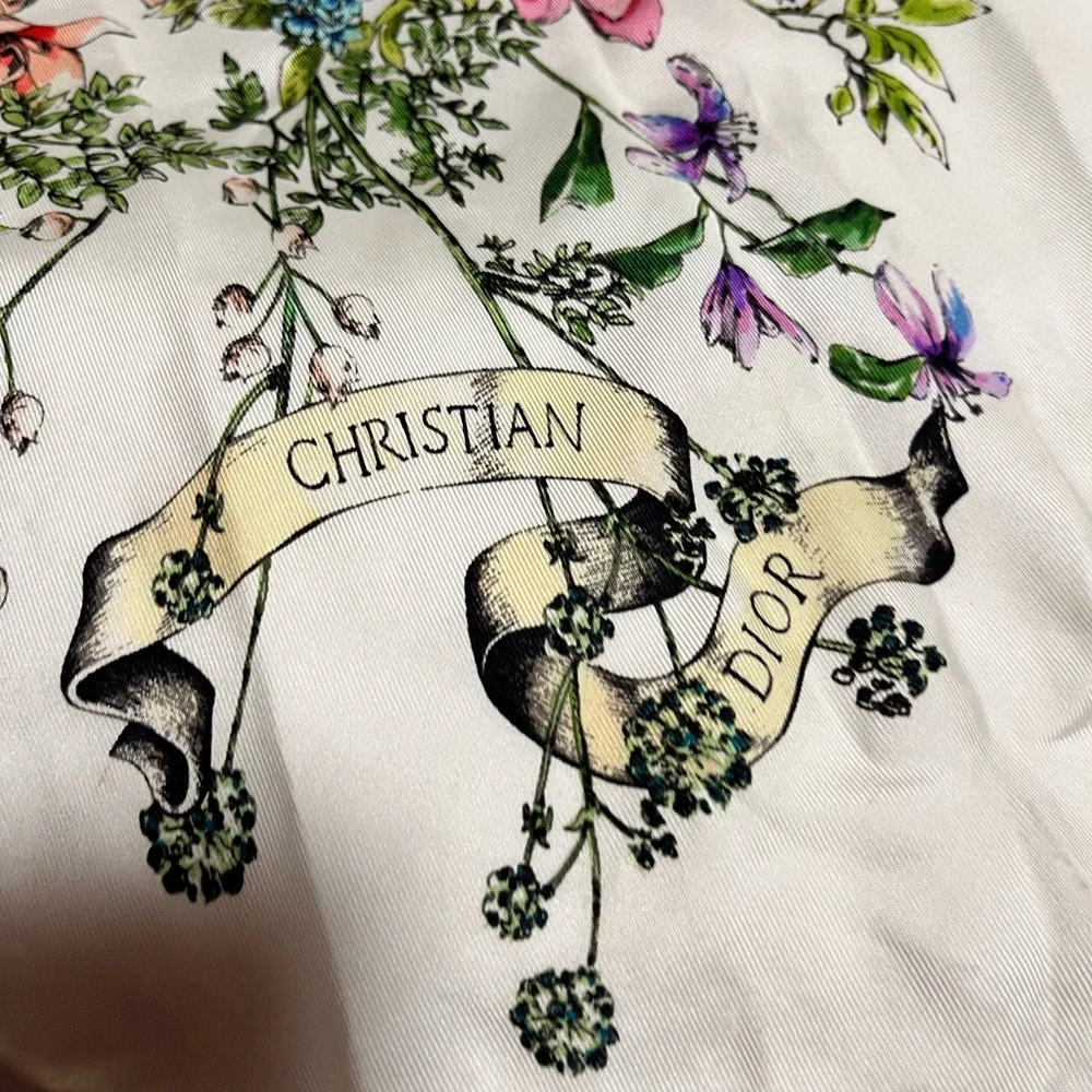 Christian Dior White Floral Print Silk D-Constellation Square Scarf 90